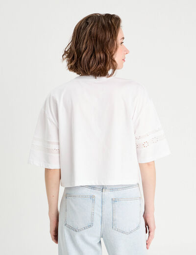 T-shirt cropped brodé blanc femme