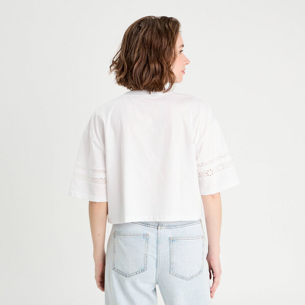 T-shirt cropped brodé blanc femme