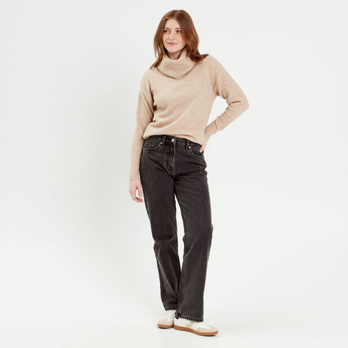 Pull avec col roulé beige femme