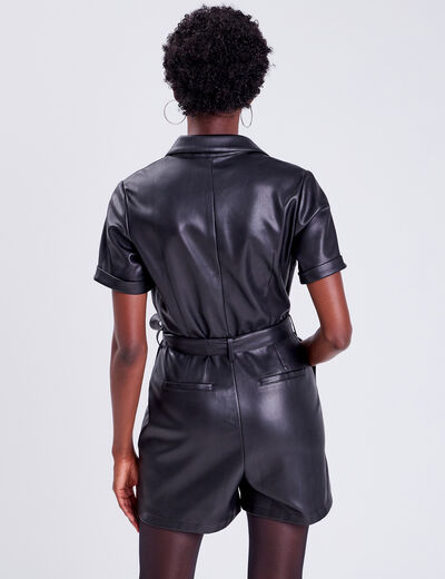 Combishort simili cuir noir femme