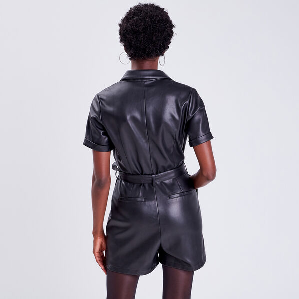 Combishort simili cuir noir femme