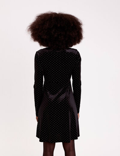 Robe patineuse courte velours col v noir femme