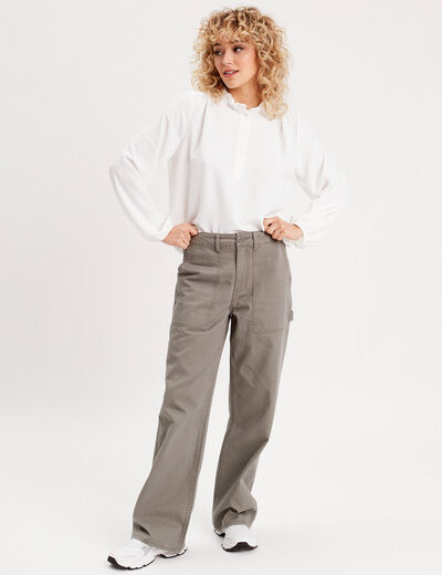 Pantalon jambe large vert kaki femme