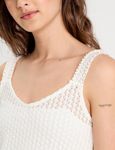 Débardeur effet crochet ecru femme