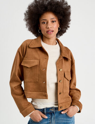 Veste suédine droite camel femme