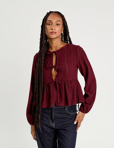 Blouse broderie anglaise violet foncé femme