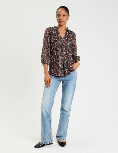 Blouse col v manches 3/4 multicolore femme