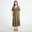 Robe longue &eacute;vas&eacute;e col v voile vert kaki femme