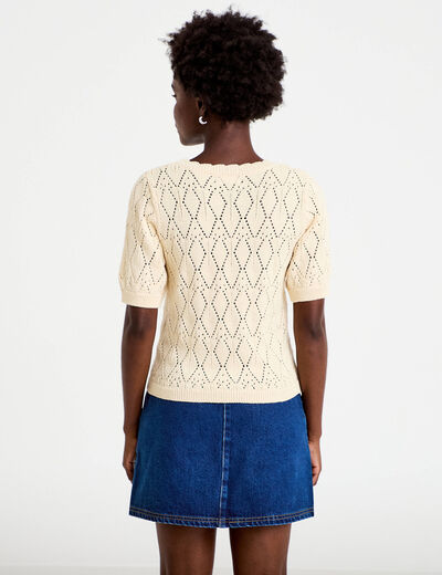 Gilet col v manches courtes brod&eacute; sable femme
