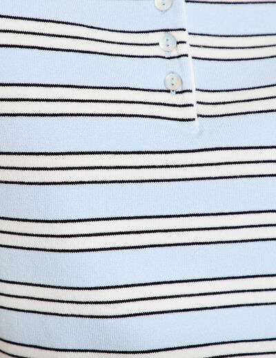 Polo manches courtes col chemise bleu femme