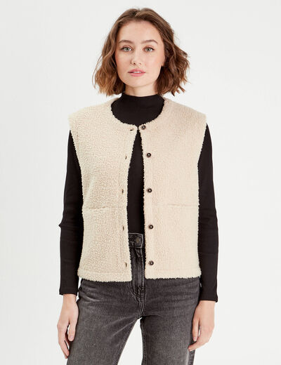 Gilet sans manches effet polaire ecru femme