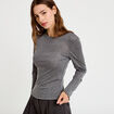 T-shirt ajust&eacute; col rond manches longues gris fonc&eacute; femme