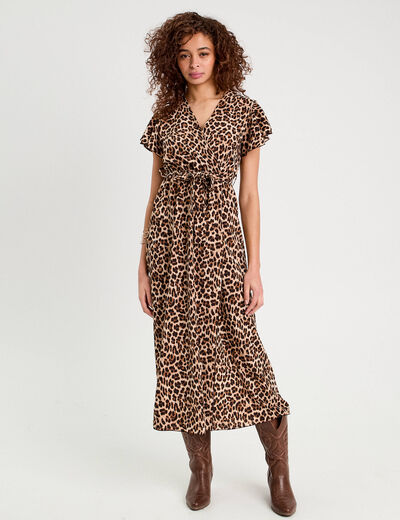 Robe longue évasée ceinturée noir femme