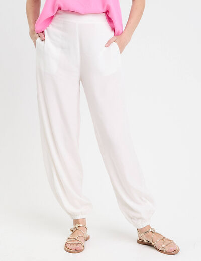 Pantalon large taille standard ecru femme