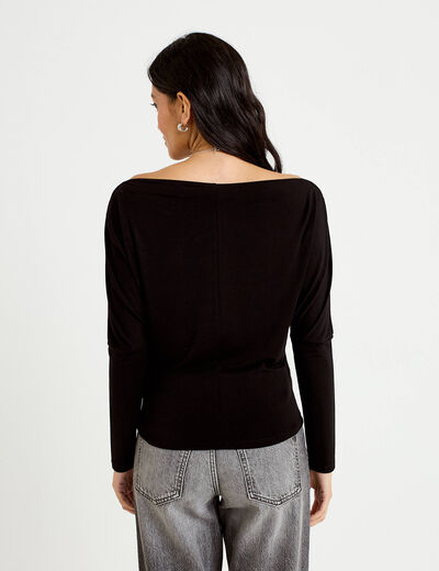 T-shirt col bateau manches longues noir femme