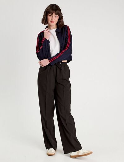 Pantalon large taille haute noir femme