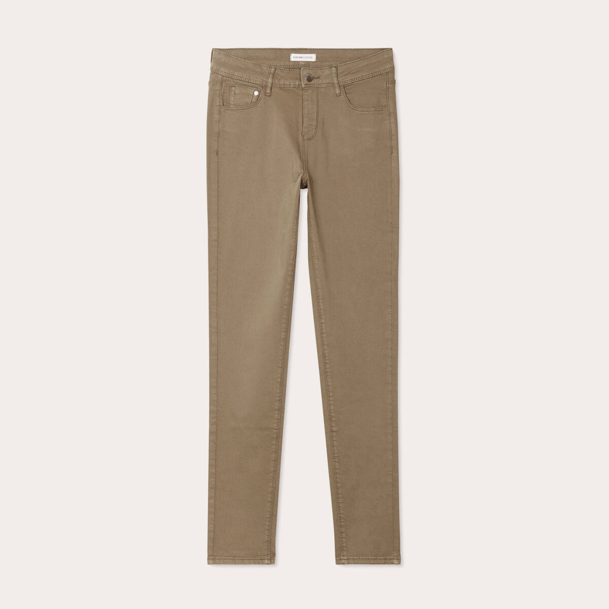 Jeans slim 5 poches vert kaki femme