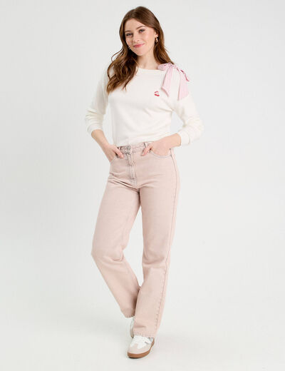 Pull avec noeud épaule ecru femme