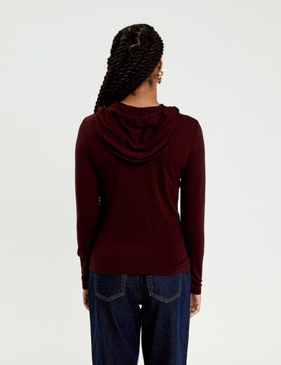 Pull &agrave; capuche rouge fonc&eacute; femme
