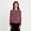 T-shirt ajust&eacute; col rond manches longues rose femme