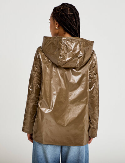 Parka r&eacute;versible &agrave; capuche taupe femme