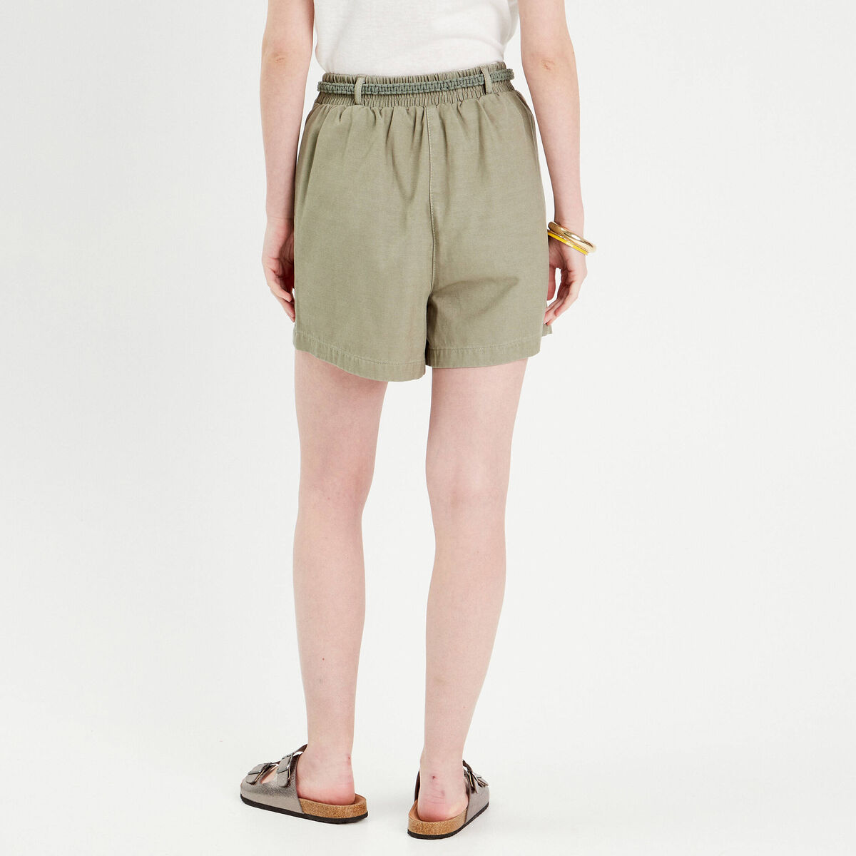 Short ample ceinture tressée vert kaki femme