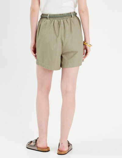 Short ample ceinture tressée vert kaki femme