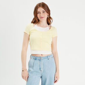 T-shirt 2-en-1 jaune pastel femme
