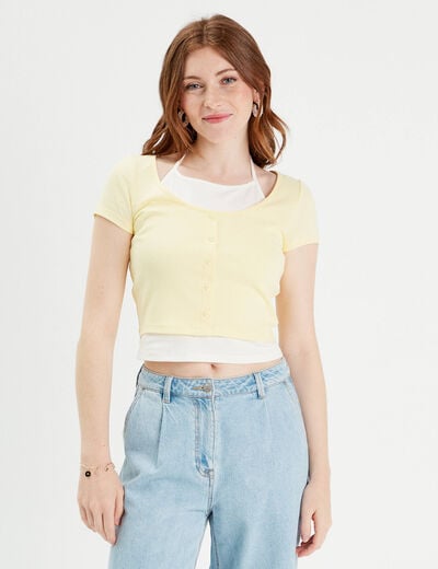 T-shirt 2-en-1 jaune pastel femme