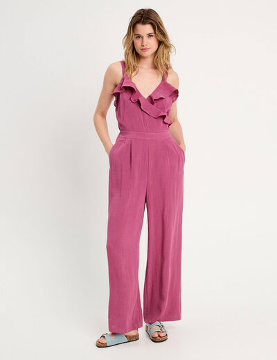 Combinaison pantalon volants prune femme