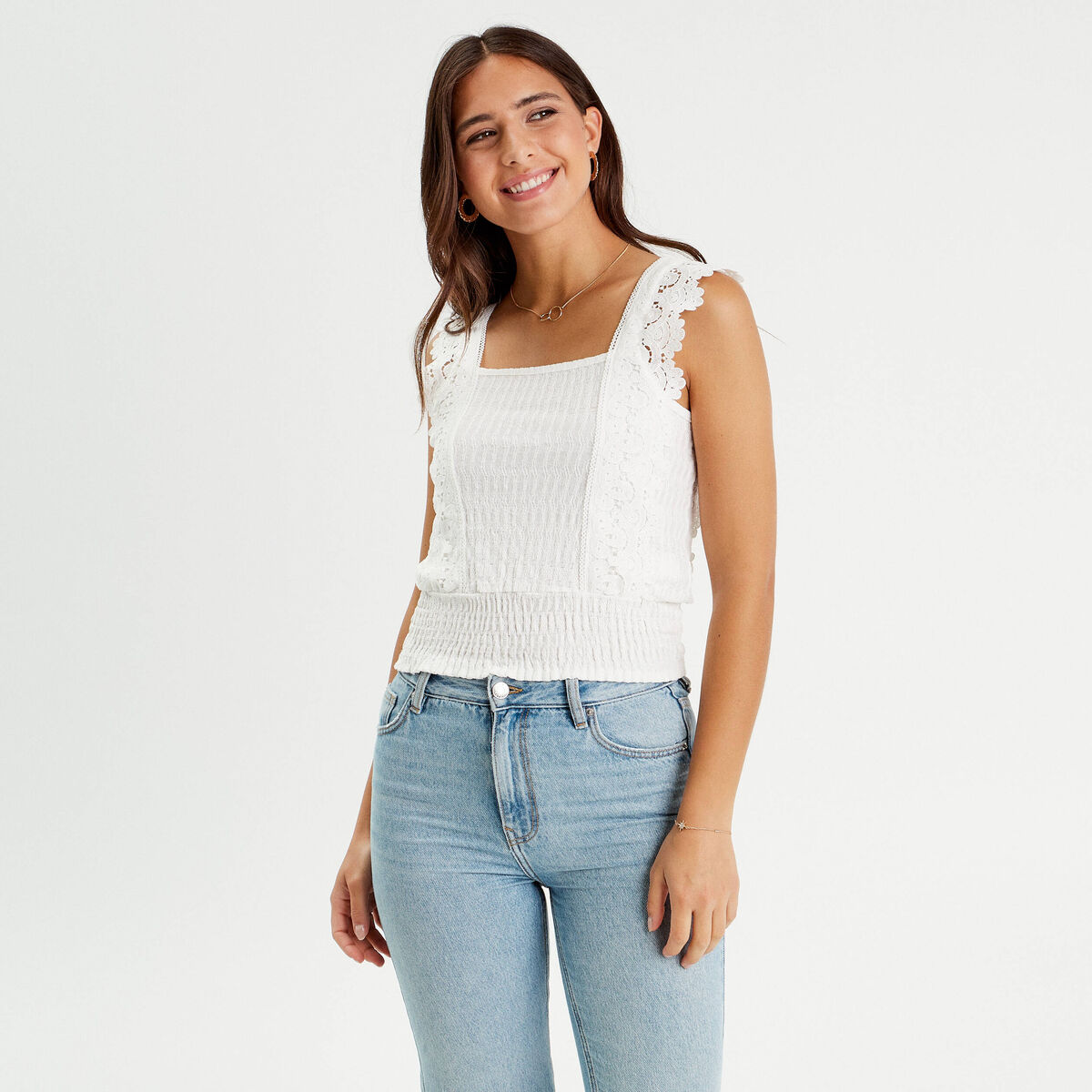 Blouse bretelles fines ecru femme