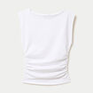T-shirt ajust&eacute; col bateau sans manches blanc femme