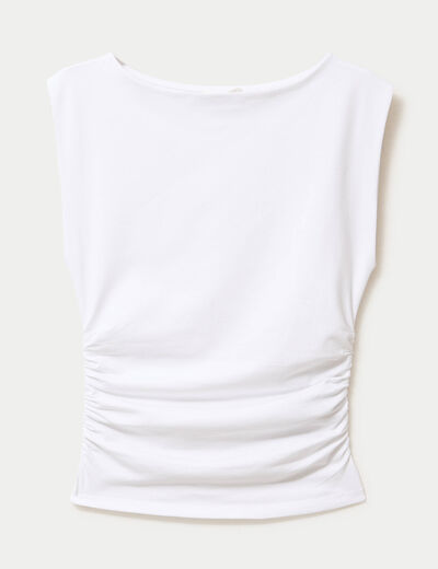T-shirt ajust&eacute; col bateau sans manches blanc femme