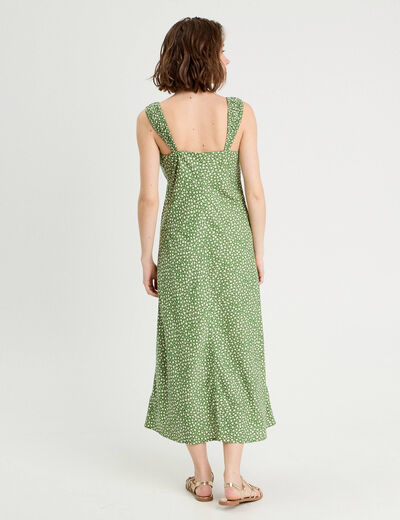 Robe longue évasée vert kaki femme