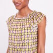 T-shirt manches courtes smocké vert femme