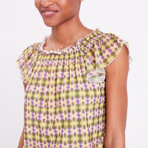 T-shirt manches courtes smocké vert femme