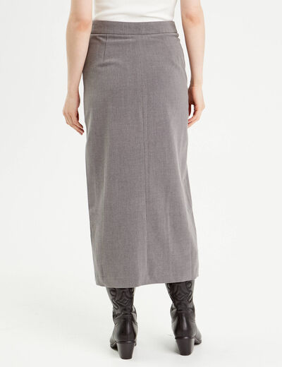 Jupe midi droite fendue gris foncé femme