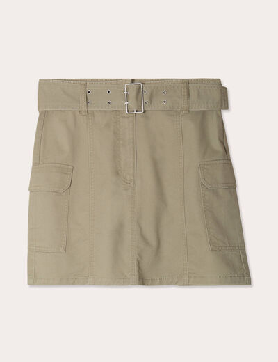 Jupe droite ceinturée vert kaki femme