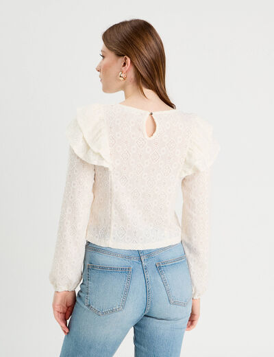 Blouse brodée avec volants ecru femme