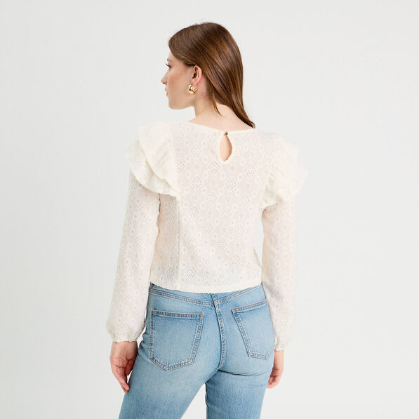 blouse brodee avec volants ecru femme Blouse brodée avec volants ecru femme
