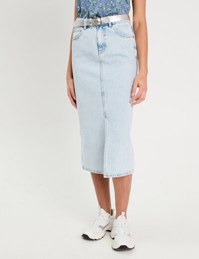 Jupe crayon taille standard denim bleach femme