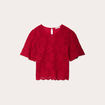 T-shirt dentelle macram&eacute; rouge femme