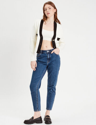 Débardeur cropped côtelé ecru femme