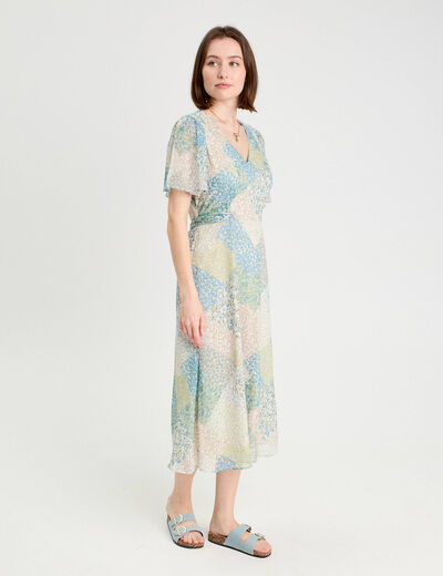 Robe midi évasée col en V bleu pastel femme