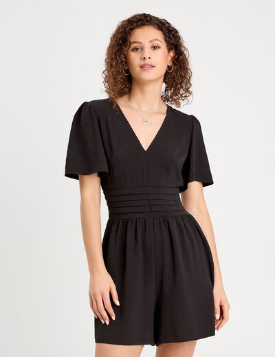 Combishort col en V noir femme