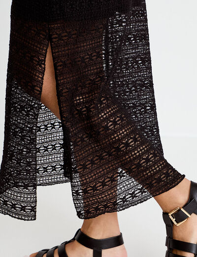 Jupe longue droite en dentelle noir femme