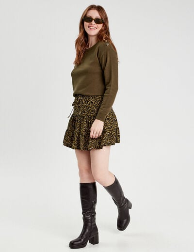 Pull avec boutons épaules vert kaki femme