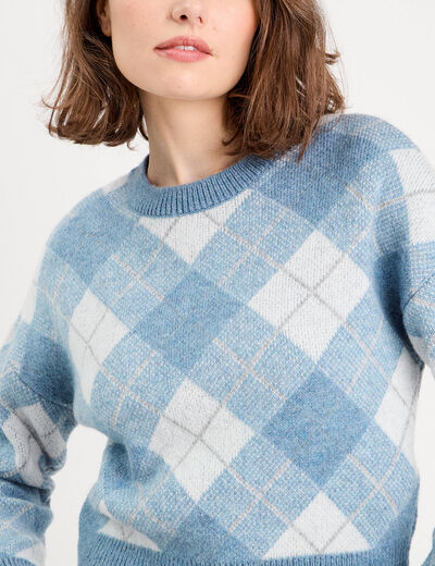 Pull manches longues bleu femme