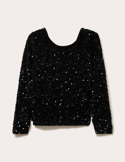 Blouse &agrave; sequins dos nou&eacute; noir femme