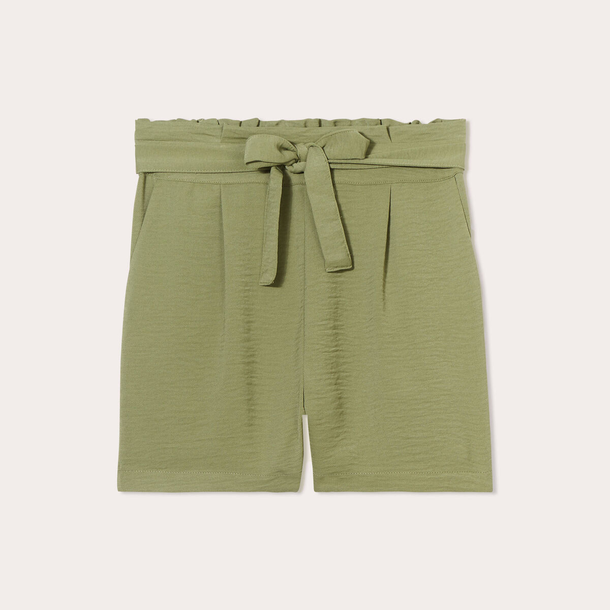 Short droit taille haute vert kaki femme